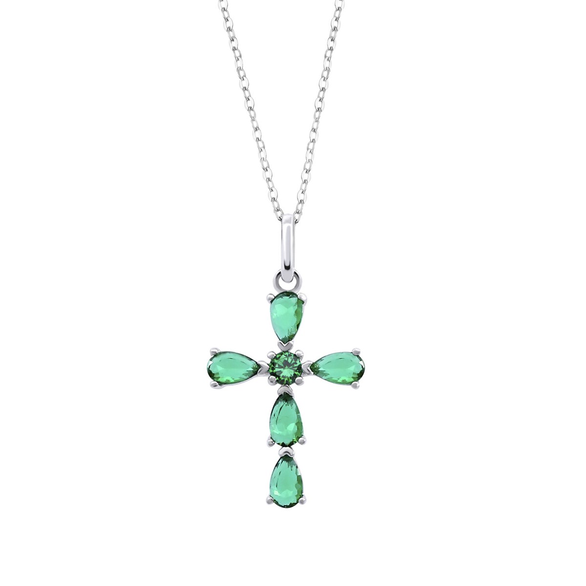 Collier Lotus Silver argent croix oxydes verts