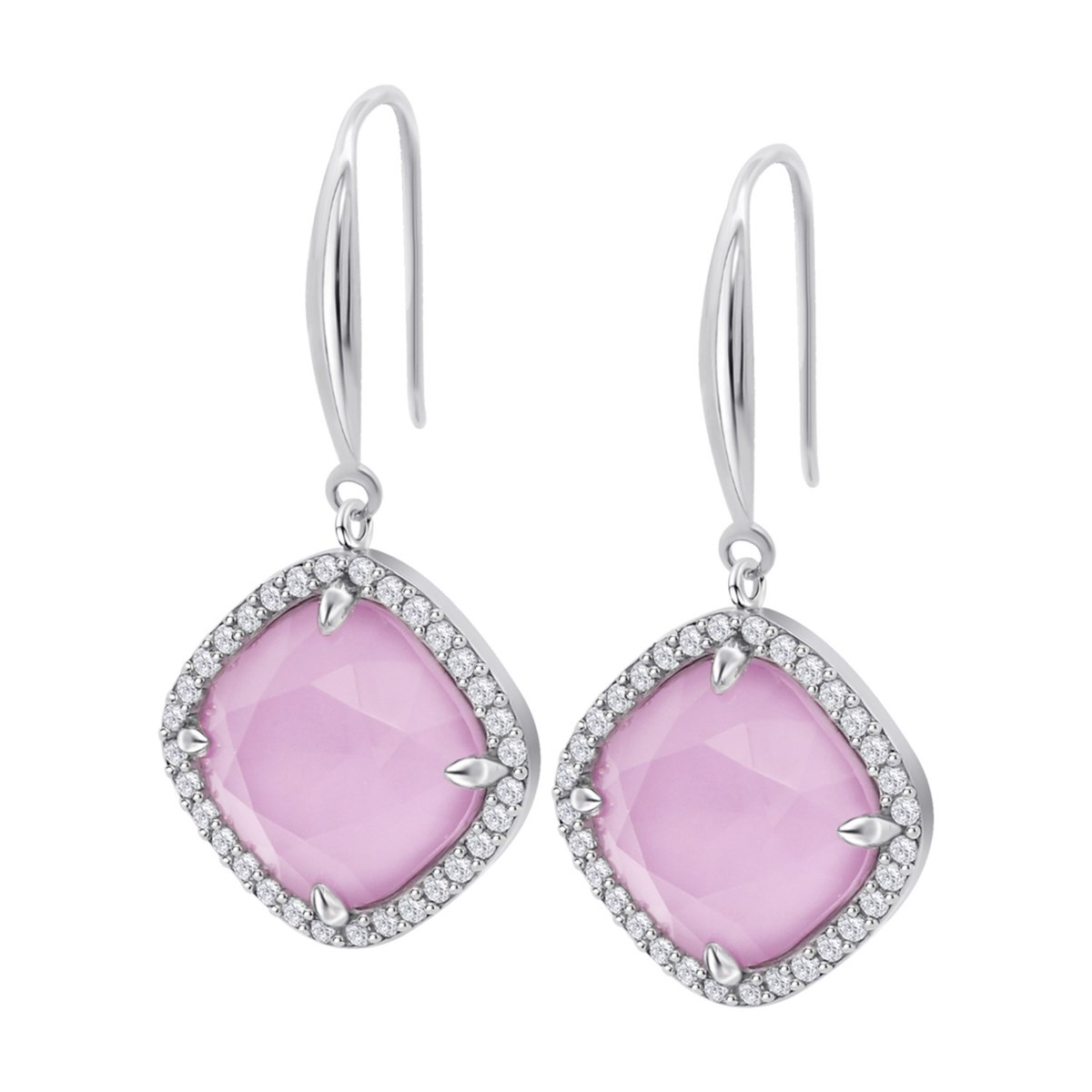 Boucles d'oreilles Lotus Silver argent coussin rose