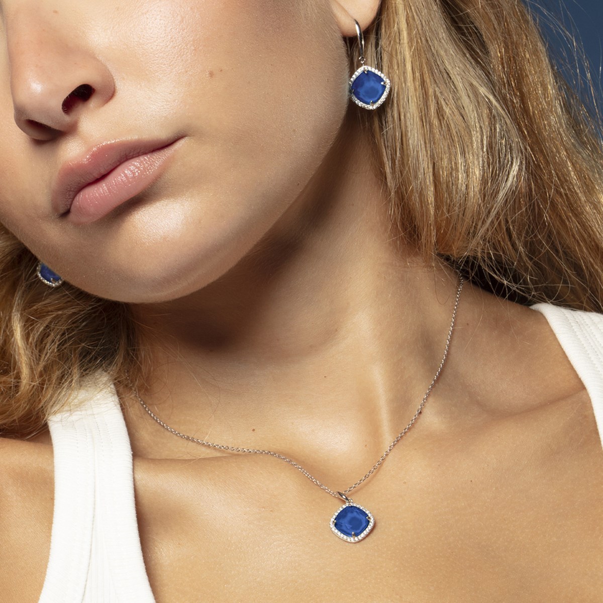 Boucles d'oreilles Lotus Silver argent coussin bleu - vue 2