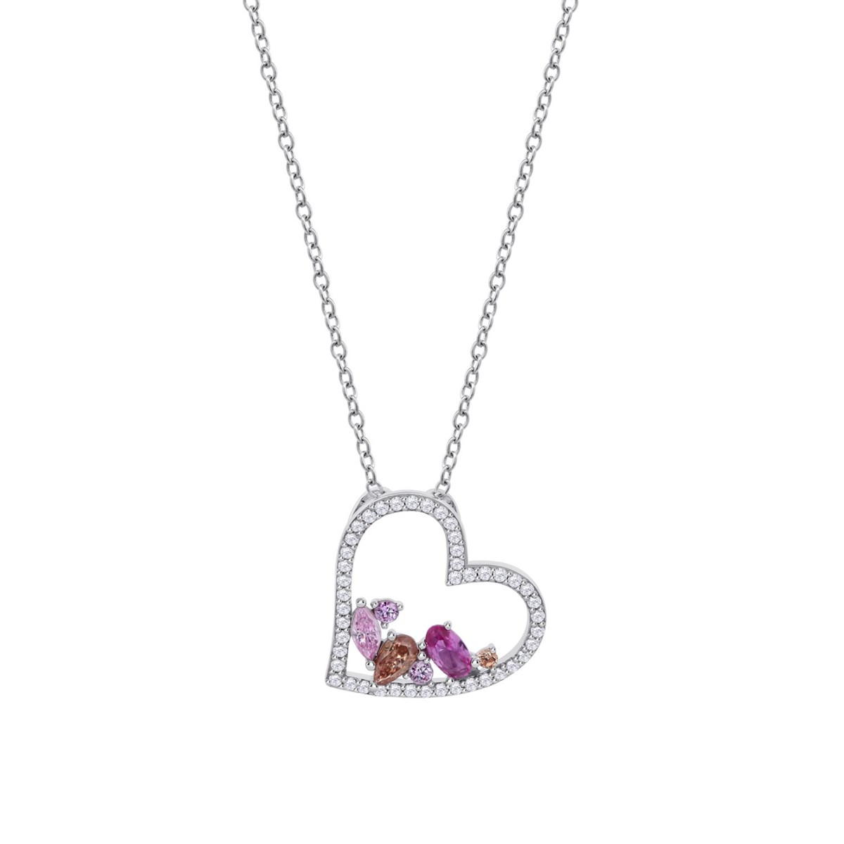 Collier Lotus Silver argent coeur
oxydes roses/blancs