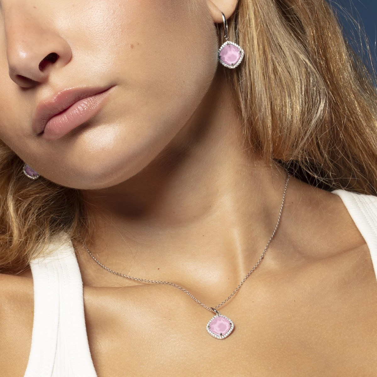 Collier Lotus Silver argent coussin rose - vue 2