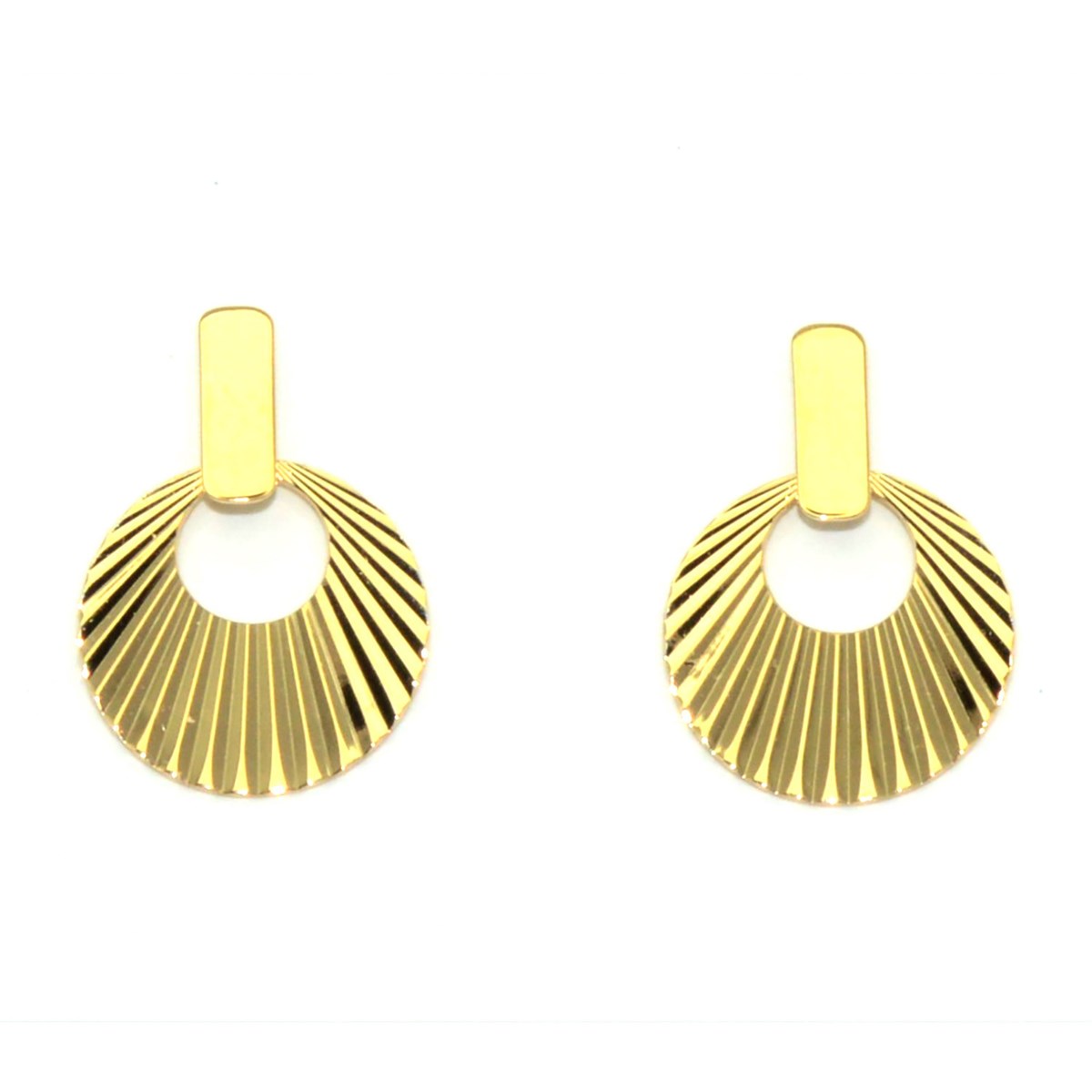 Oorbellen, 18K geel goud, gestreepte cirkel