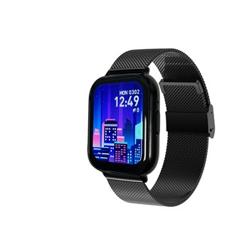 Montre mixte - FITNOW - Boitier rectangulaire - Bracelet en mailles milanaises noir