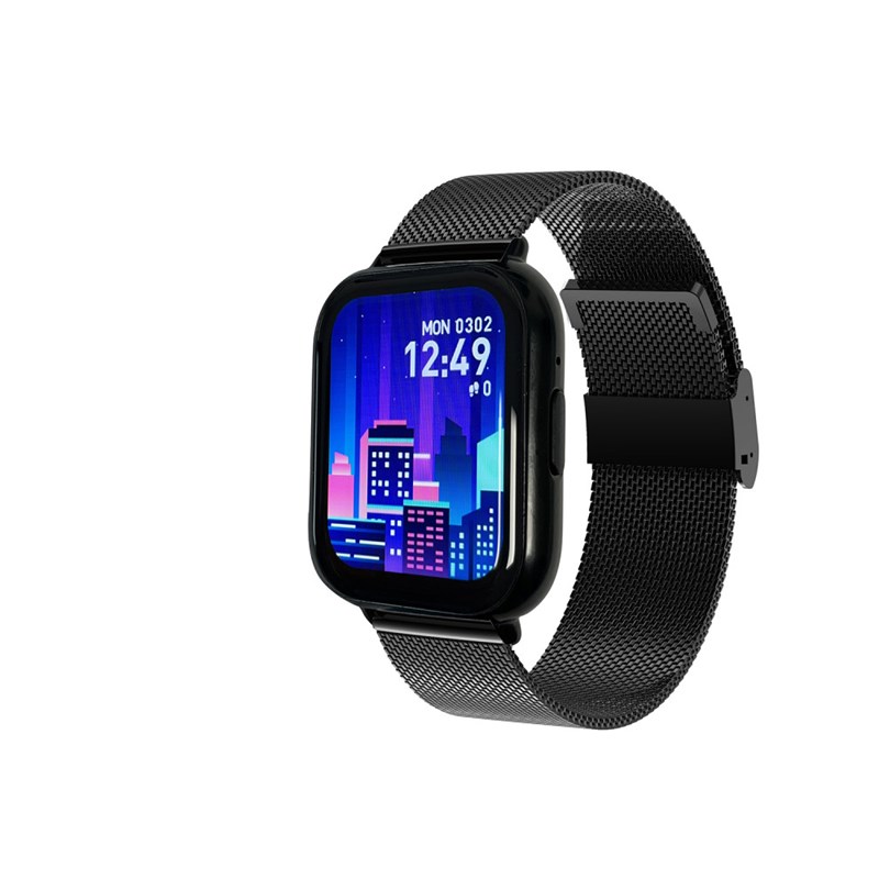 Montre mixte - FITNOW - Boitier rectangulaire - Bracelet en mailles milanaises noir