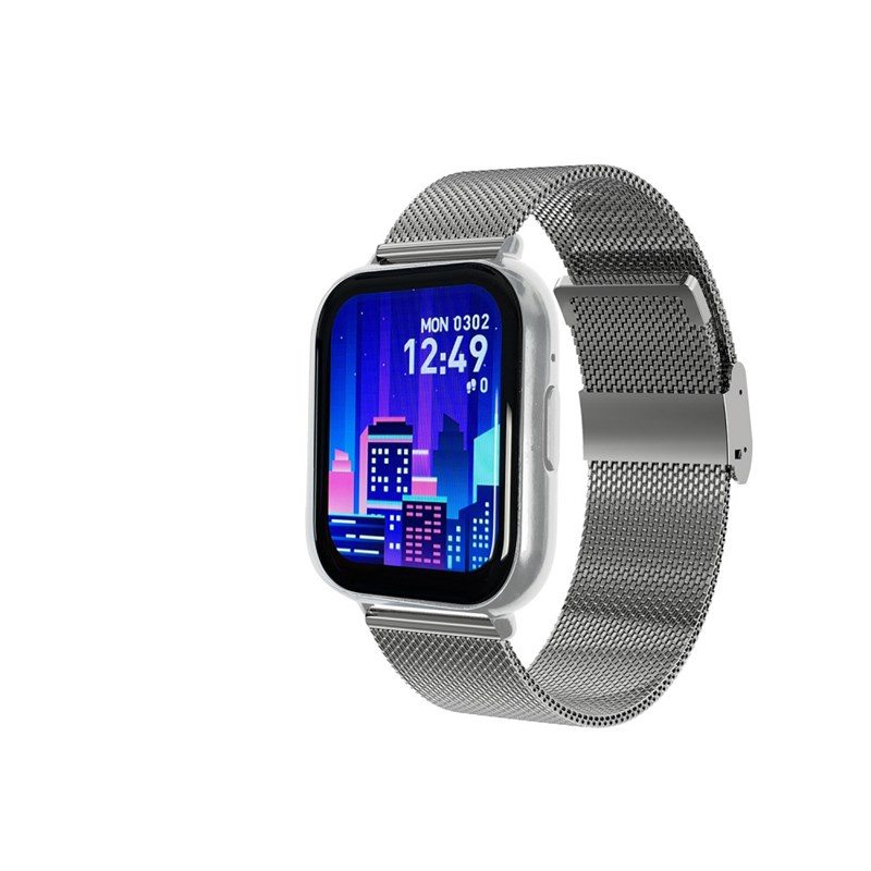 Montre mixte - FITNOW - Boitier rectangulaire - Bracelet en mailles milanaises argent