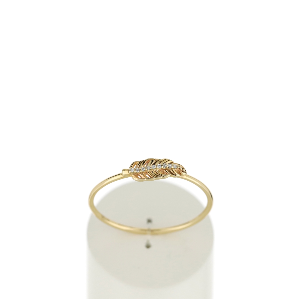 Bague or jaune 375 plume diamants - vue 360