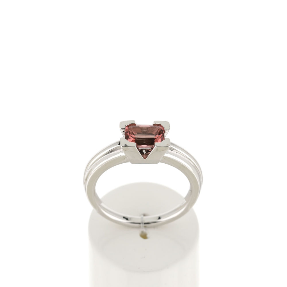 Bague VAN BRILL or blanc 750, tourmaline rose, diamant. - vue 360
