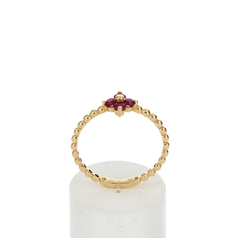 Bague or 375 jaune fleur rubis - vue 360