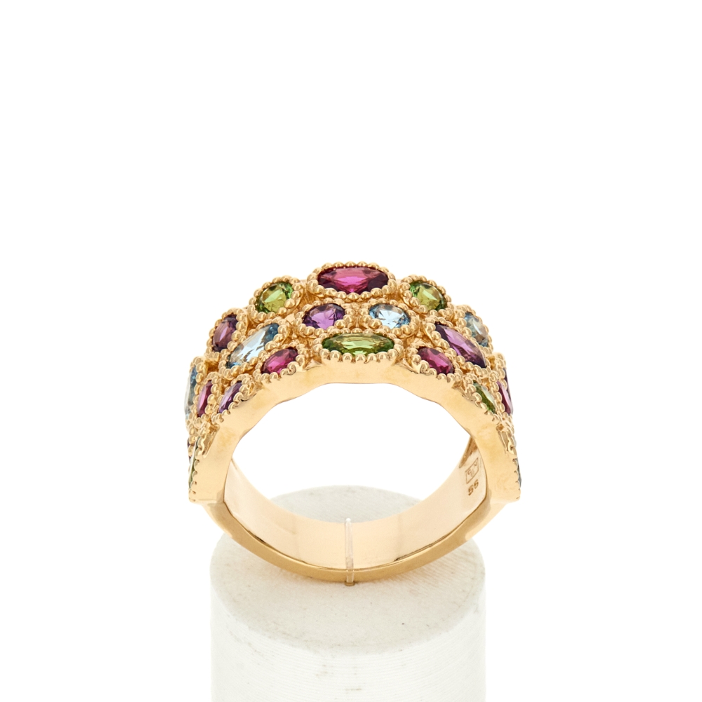 Bague plaqué or pierres synthétiques - vue 360