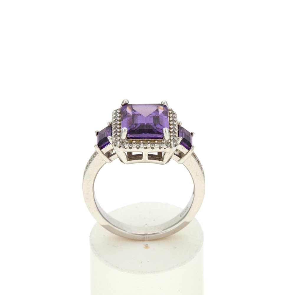 Bague argent 925 et zirconias blancs et violets - vue 360