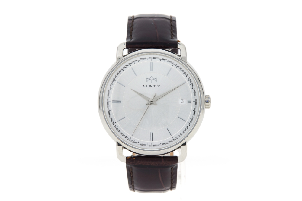 Montre MATY homme, bracelet cuir marron chocolat - vue 360