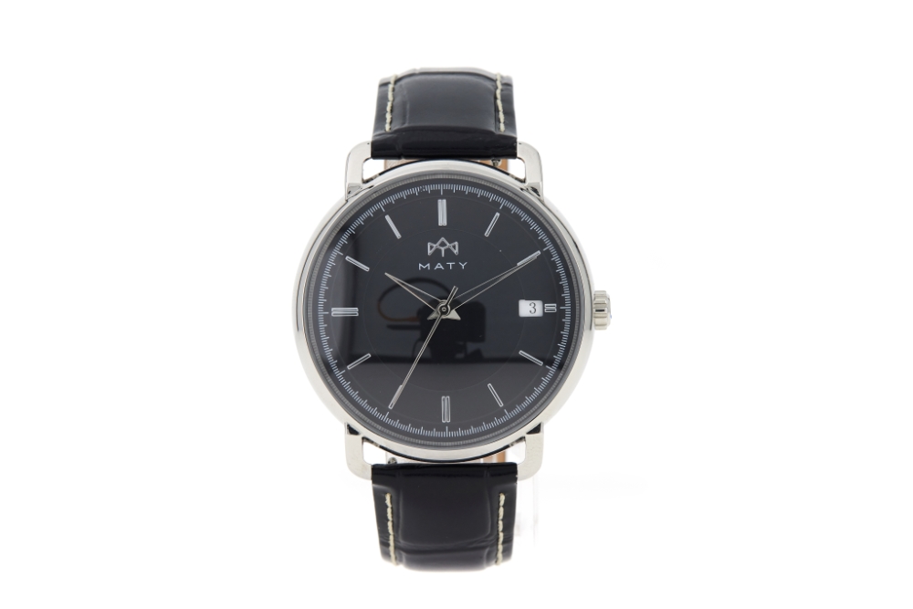 Montre MATY homme, bracelet cuir noir - vue 360