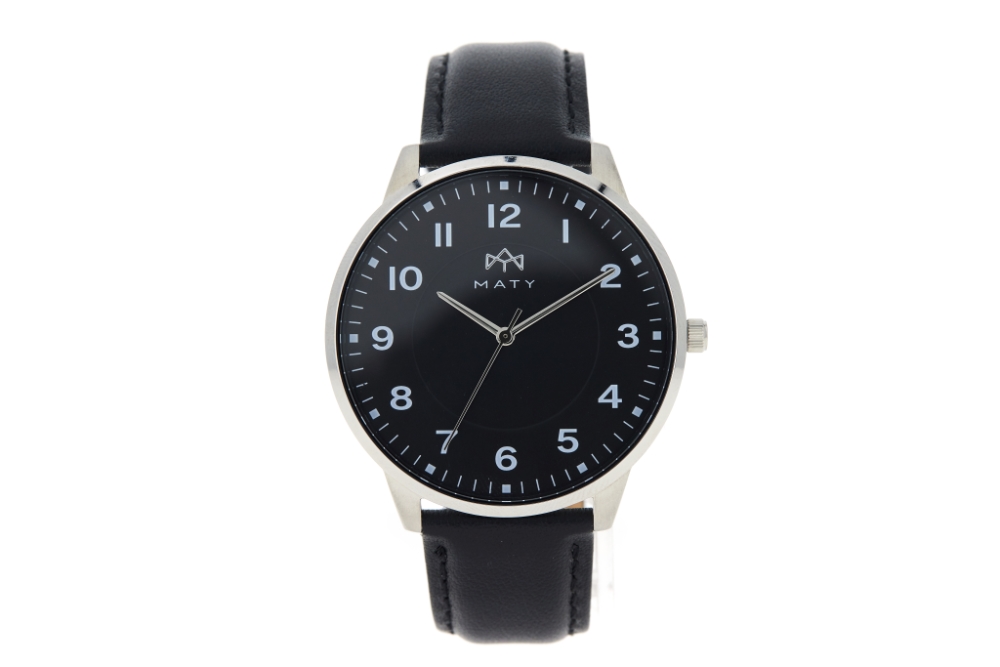 Montre MATY homme, bracelet cuir noir - vue 360