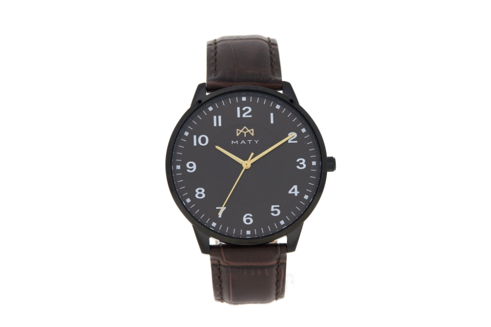 Montre MATY homme, bracelet cuir marron chocolat - vue 360