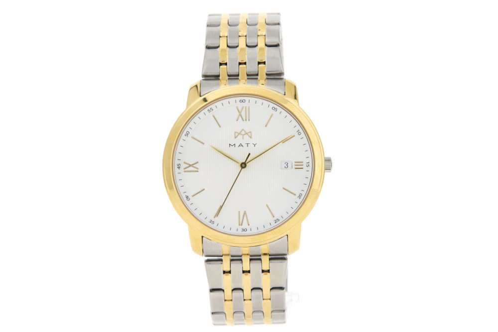 Montre MATY homme, bracelet acier inoxydable bicolore - vue 360