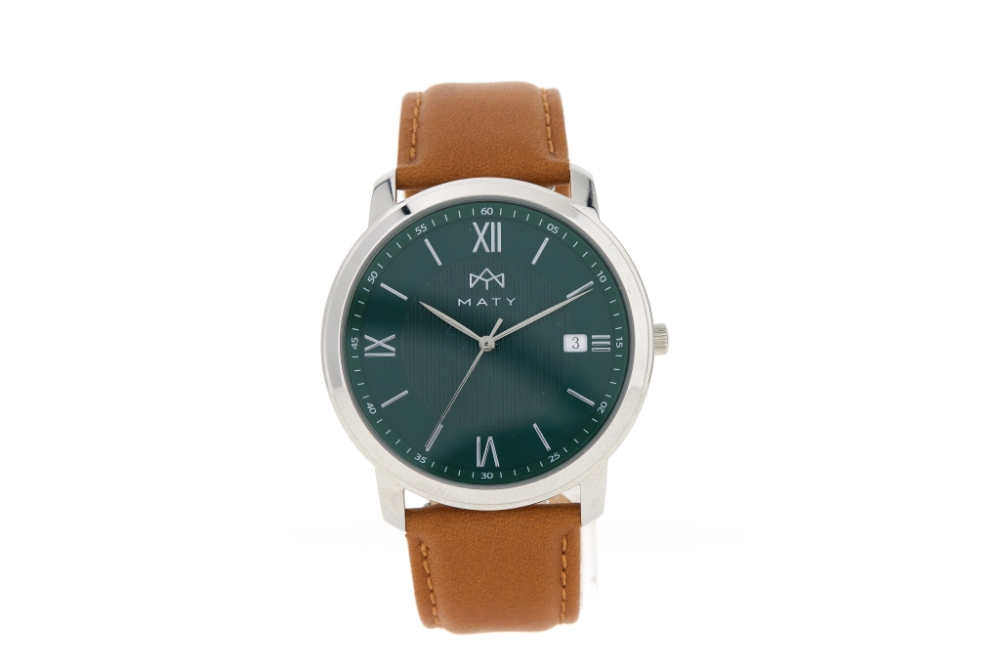 Montre MATY homme, bracelet cuir marron - vue 360