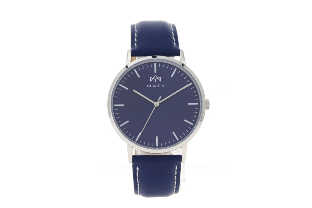 Montre MATY homme, bracelet cuir bleu - vue 360
