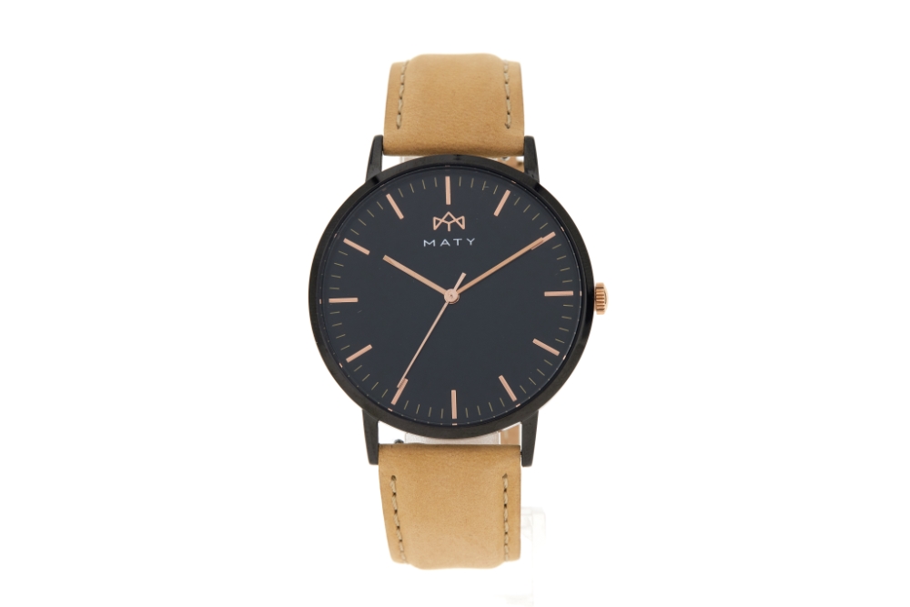 Montre MATY homme, bracelet cuir marron - vue 360
