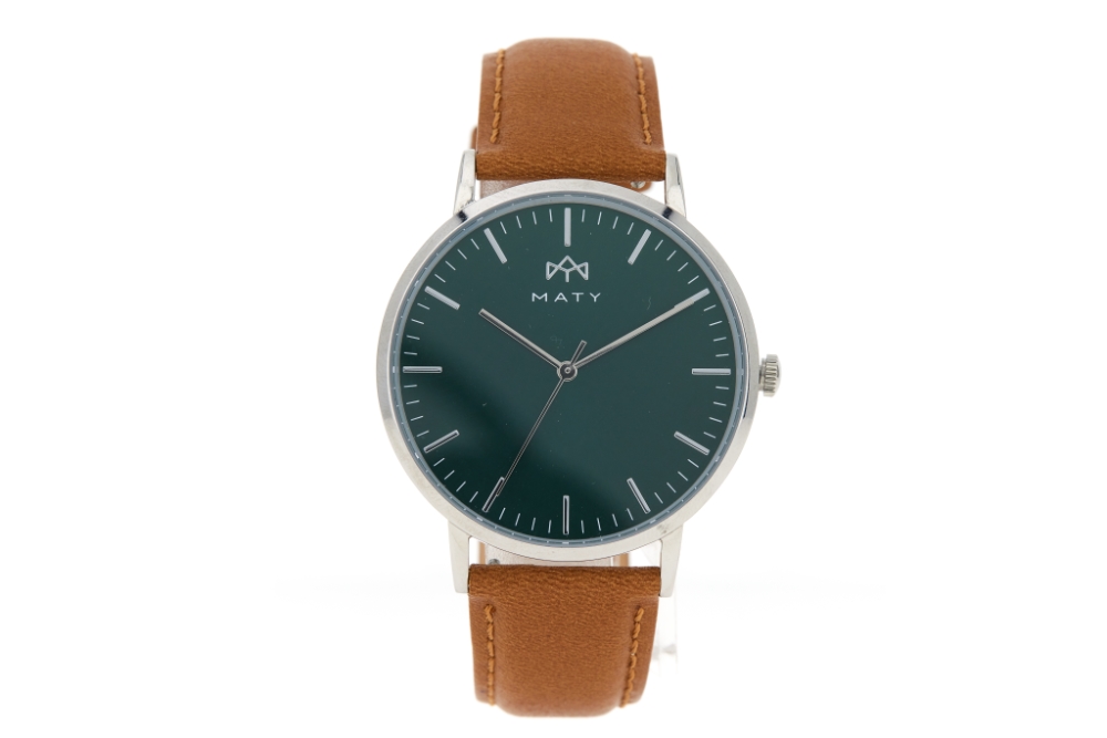 Montre MATY homme, bracelet cuir marron - vue 360