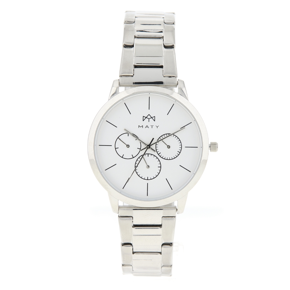 Montre MATY homme chronographe, bracelet acier inoxydable argent - vue 360