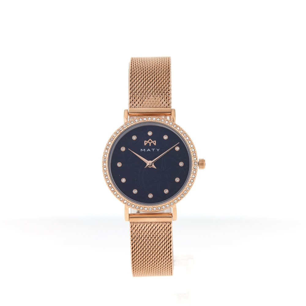 Montre MATY femme, bracelet acier inoxydable doré rose - vue 360