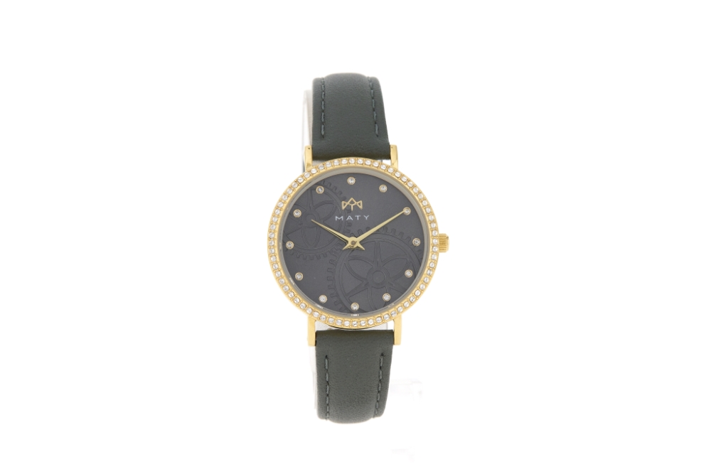 Montre MATY femme, bracelet cuir gris - vue 360
