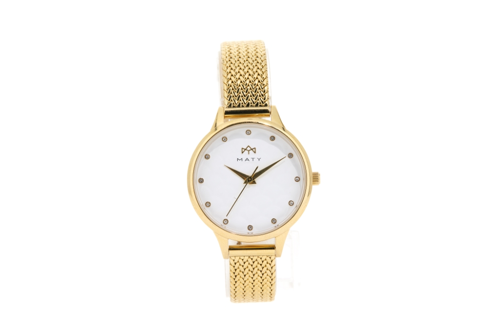 Montre MATY femme, bracelet acier inoxydable doré - vue 360