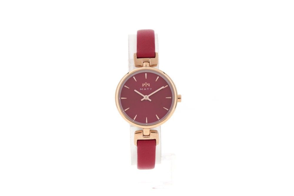 Montre MATY femme, bracelet cuir rouge - vue 360