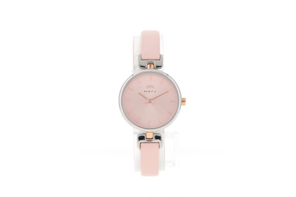 Montre MATY femme, bracelet cuir rose - vue 360