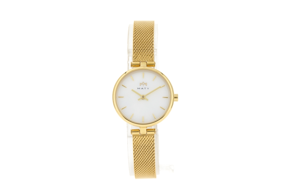 Montre MATY femme, bracelet maille milanaise acier inoxydable doré - vue 360
