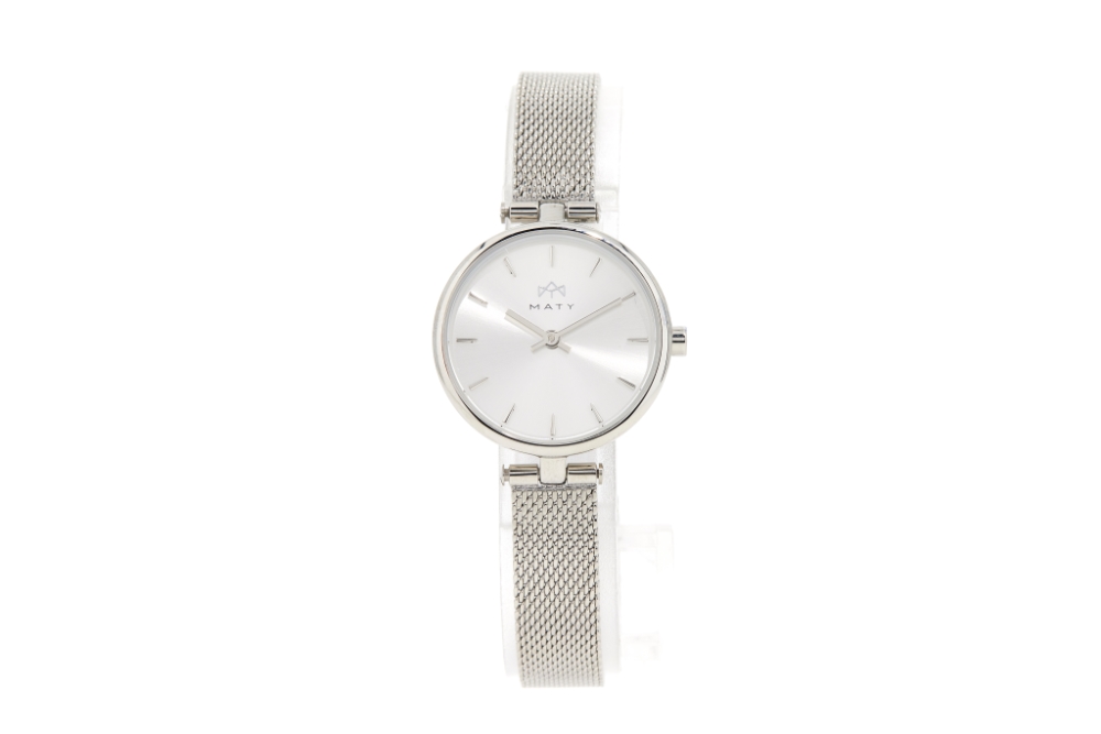 Montre MATY femme, bracelet maille milanaise acier inoxydable argent - vue 360