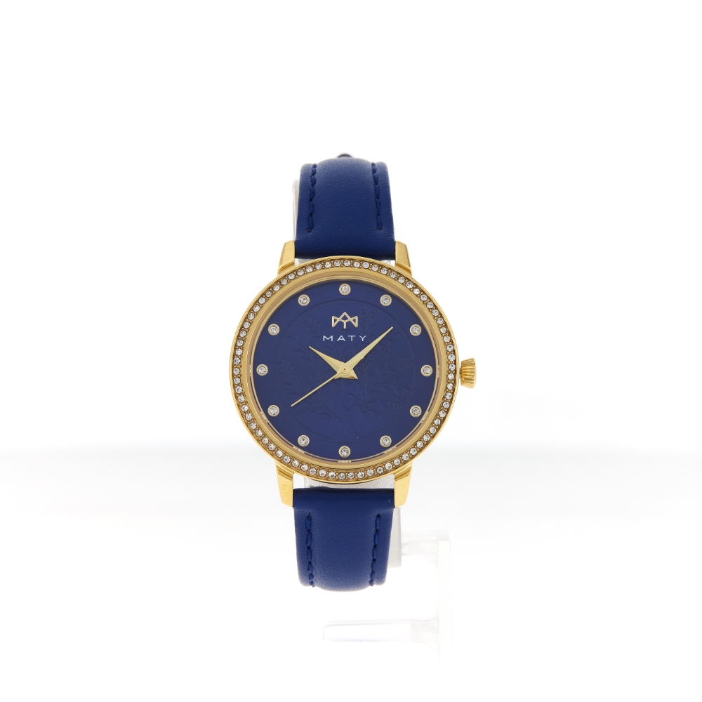 Montre MATY femme bracelet cuir bleu - vue 360