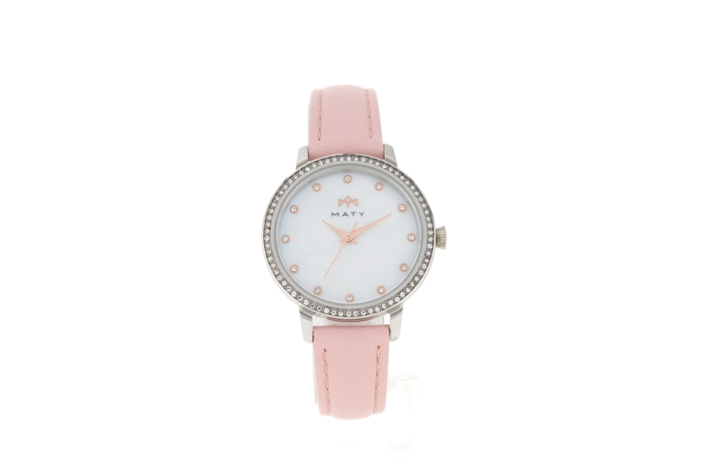 Montre MATY femme bracelet cuir rose - vue 360
