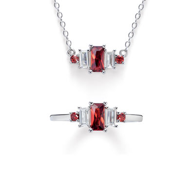 Parure argent zirconia rouge - vue 1