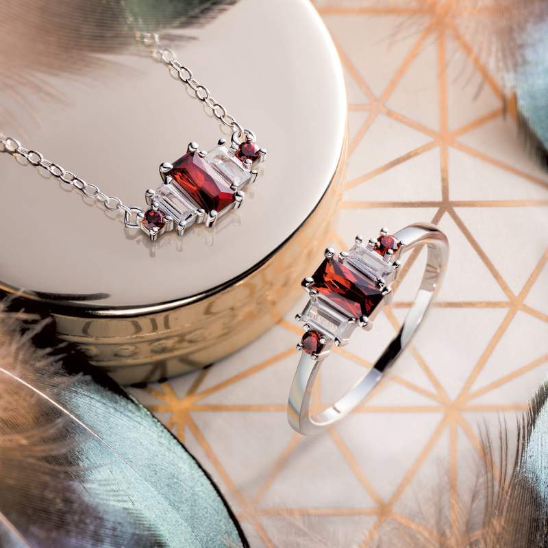 Parure argent zirconia rouge - vue 2
