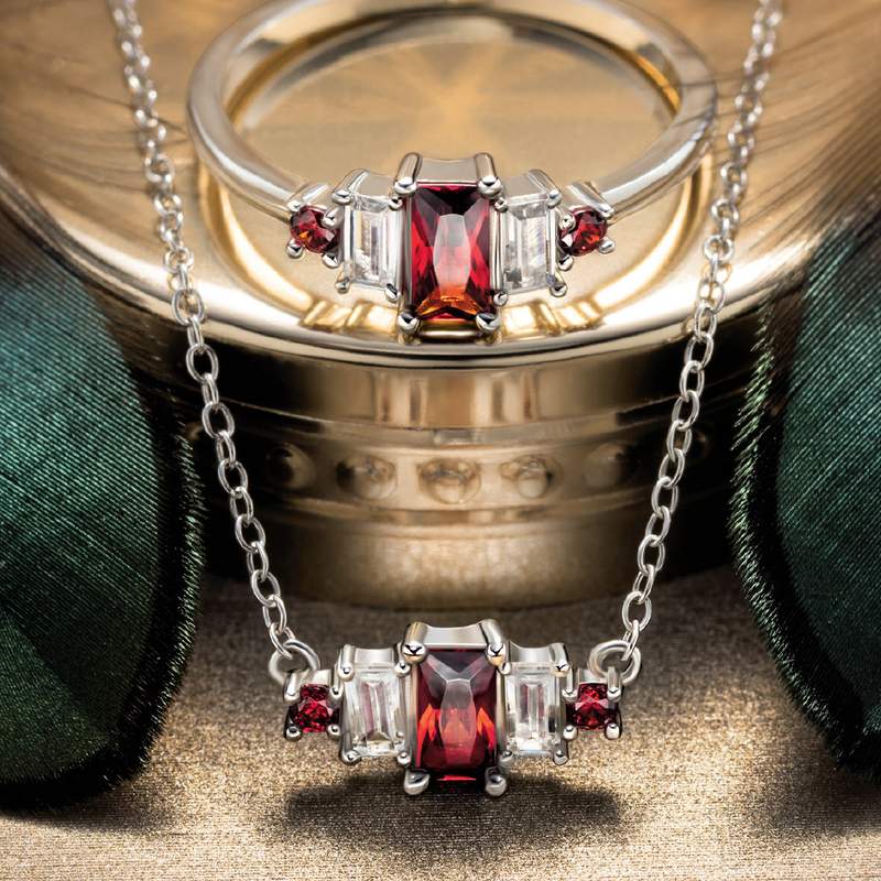 Parure argent zirconia rouge - vue 3