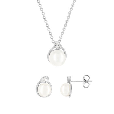 Parure argent 925 perle zirconias 45 cm