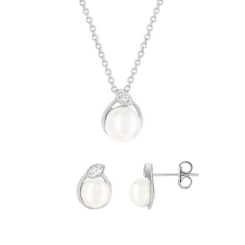 Parure argent 925 perle zirconias 45 cm