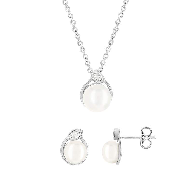Parure argent 925 perle zirconias 45 cm - vue 1