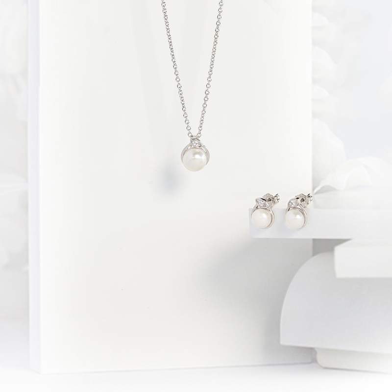 Parure argent 925 perle zirconias 45 cm - vue D1