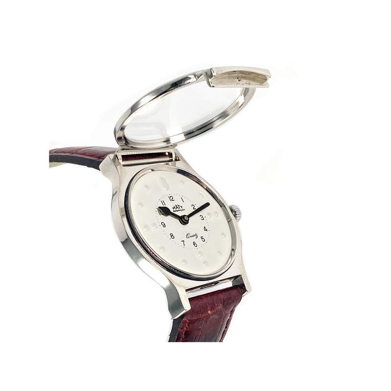 Montre personne malvoyante mixte acier bracelet cuir noir - vue 2