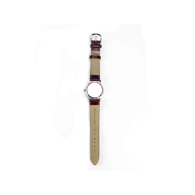 Montre personne malvoyante mixte acier bracelet cuir noir - vue 3