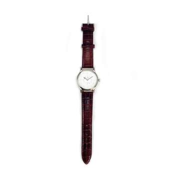 Watch for the visually impaired, mixed steel and black leather strap