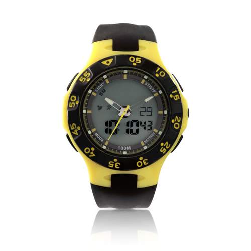 Men's double display watch with rubber strap