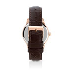 Montre homme acier doré rose bracelet cuir marron - vue 2