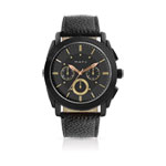 Montre homme revêtement noir bracelet cuir - vue 1