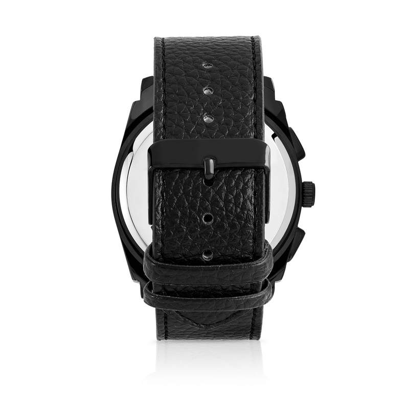 Montre homme revêtement noir bracelet cuir - vue 2