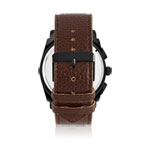 Montre homme revêtement noir bracelet cuir marron - vue 2