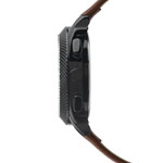 Montre homme revêtement noir bracelet cuir marron - vue 3