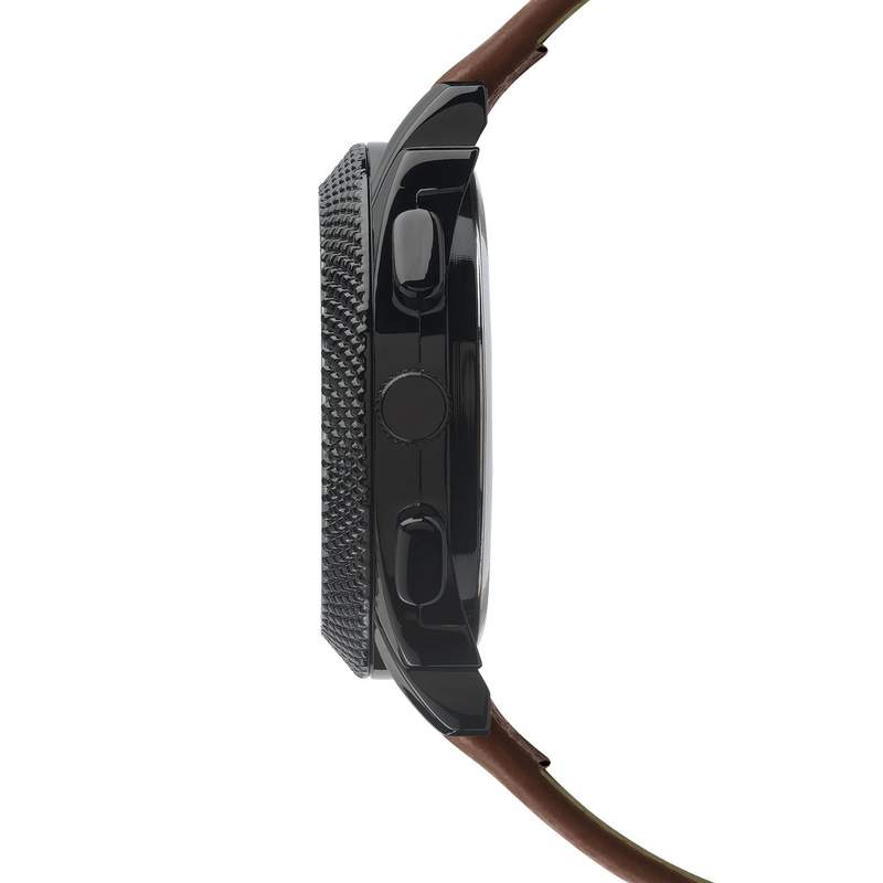 Montre homme revêtement noir bracelet cuir marron - vue 3